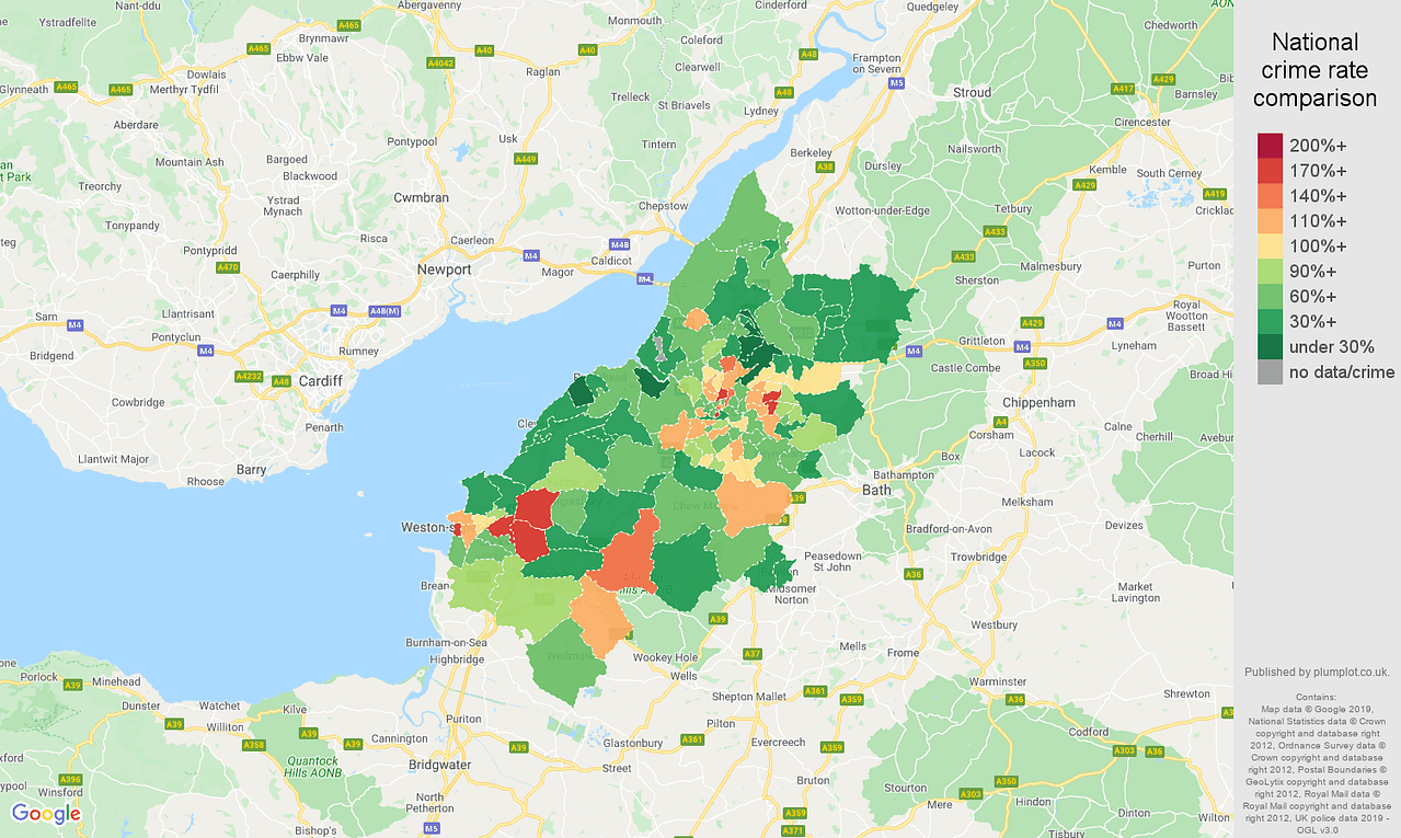 Bristol Burglary Crime Rate Comparison Map 
